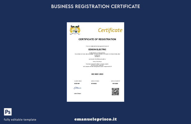 certificato di registrazione del Benin in stile verificato modello Word e PDF